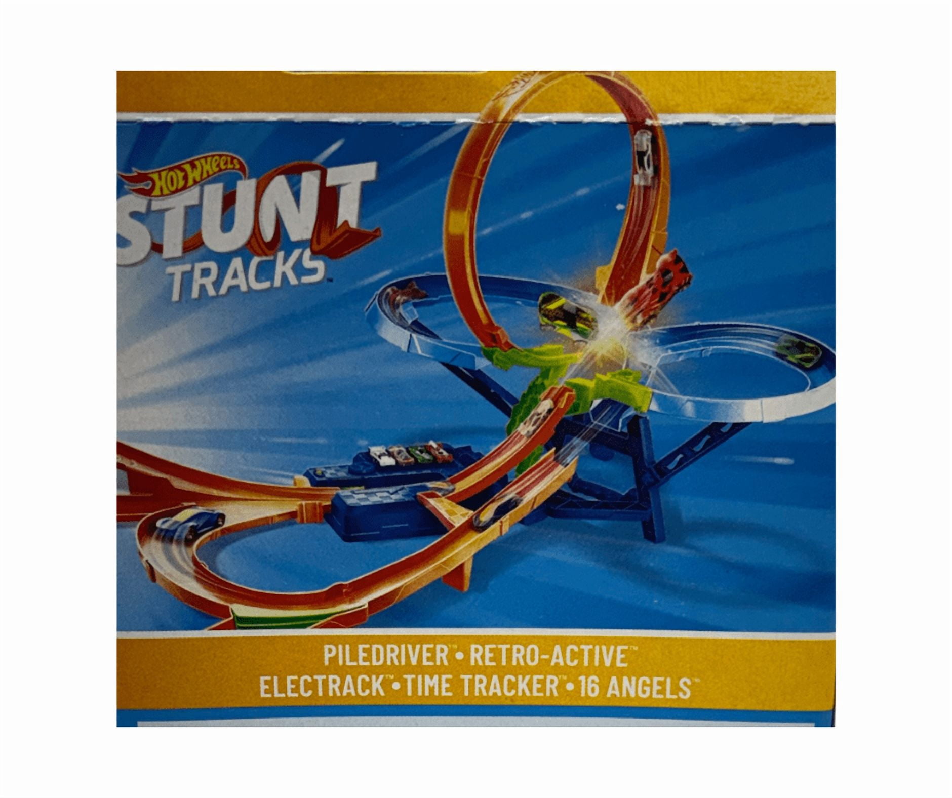 Hot Wheels Stunt Tracks 5-Pack – 1:64 Scale Die-Cast Cars, Piledriver, Retro-Active, Electrack, Time Tracker & 16 Angels