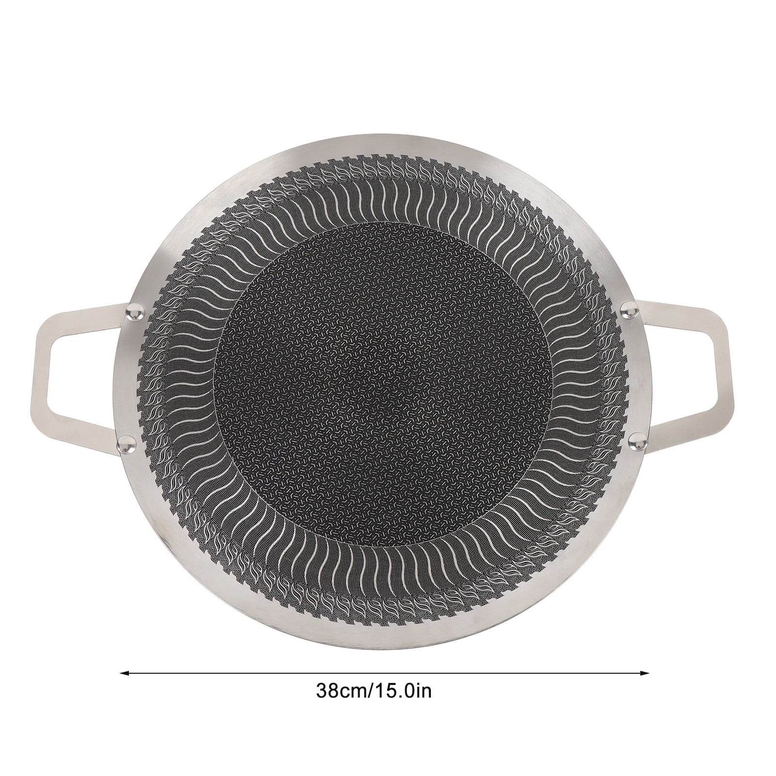 YAHHU Round BBQ Griddle Korean Grill Pan Stainless Steel Nonstick Double Handle for Induction Cooktop Outdoor Camping Barbecue 15.0 inches / 38cm