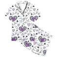 thumbnail image 3 of YUEHUA Girls Silk Satin Pyjamas Set Short Sleeve Heart Print Button-Down Kids PJs Breathable Soft Nightwear Children Sleepwear Age 5-14, 3 of 6