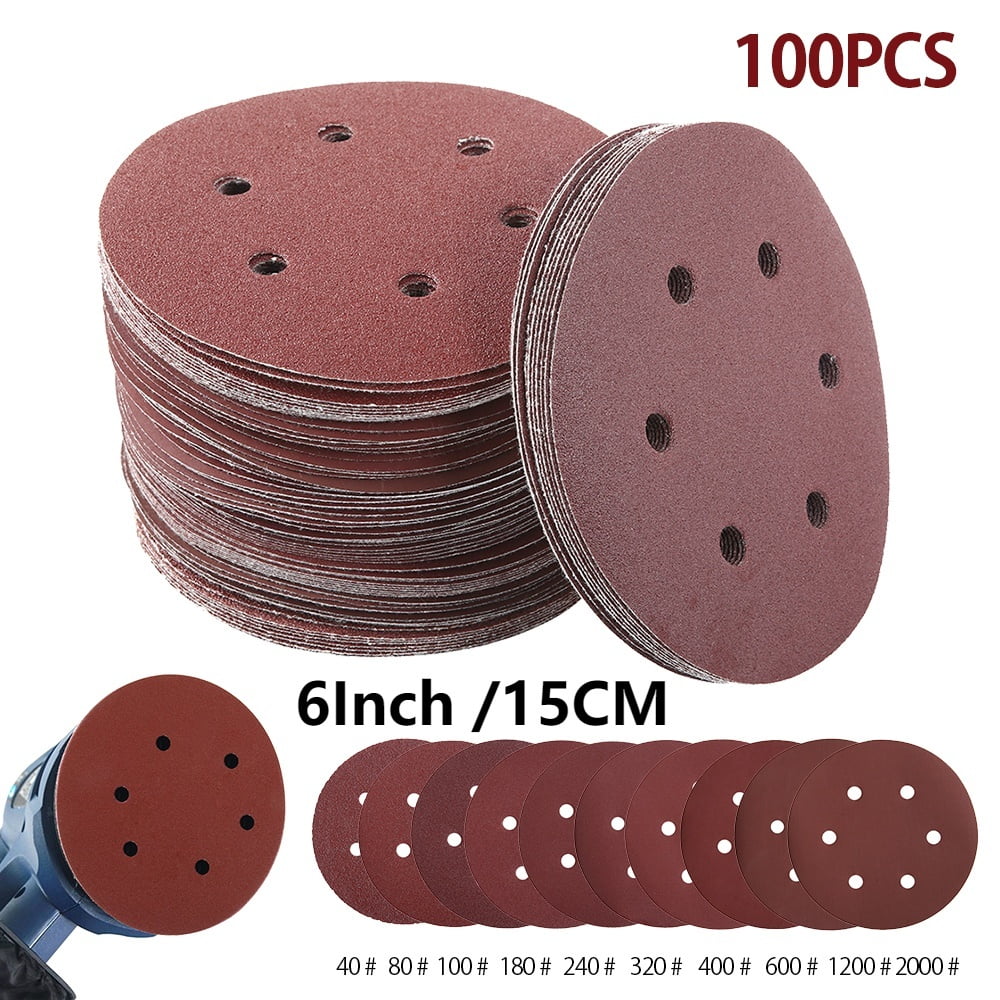 100Pcs 6 Inch 6 Holes Sanding Disc Polishing Pads Round Shape Sander 40