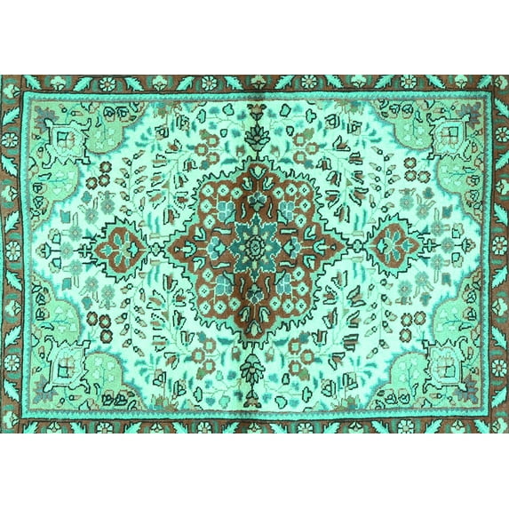 Ahgly Company Indoor Rectangle Persian Turquoise Blue Traditional Area Rugs, 2' x 3'