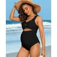 thumbnail image 5 of Attraco Maternity Monokini One Piece Swimsuit Scalloped Cut Out Ruched High Waisted Scoop Neck Pregnancy Swimwear, 5 of 8