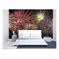wall26 - Colorful Panoramic View of Fireworks Over Night Sky - Removable Wall Mural | Self-Adhesive Large Wallpaper - 100x144 inches
