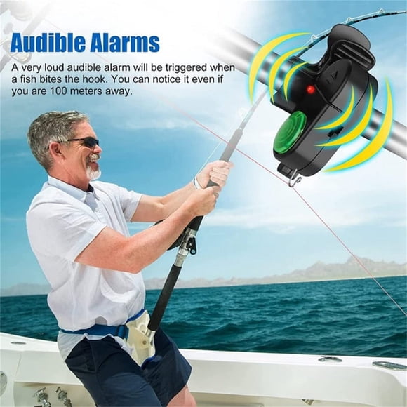 Alarma de pesca con indicador electrónico de picada con alerta sonora y luz LED, sensibilidad ajustable para caña de pescar, accesorio de pesca portátil e impermeable para exteriores, batería de larg