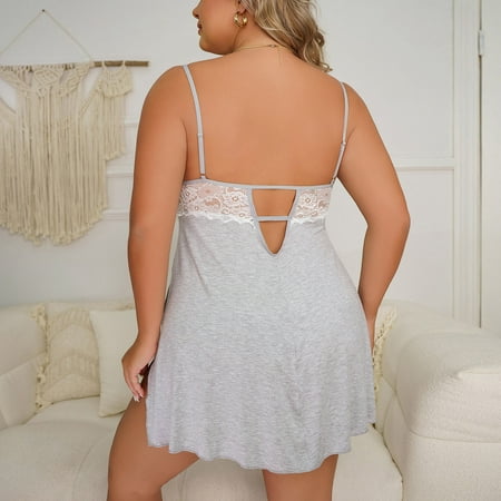 USSUMA 2024 Lingerie for Women  Plus Size Sexy Women Lingerie Lace Patchwork Cami Dress Temptation Underwear Sleepwear Nightdress on Clearance Free samples Gray XL