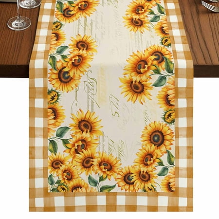 Table Runners 72 Inches Long Dress Scarves Summer Sunflowers Farmhouse Kitchen Table Runner Coffee Tablerunners Country Botanical Flowers Leaves 14x72 Inch