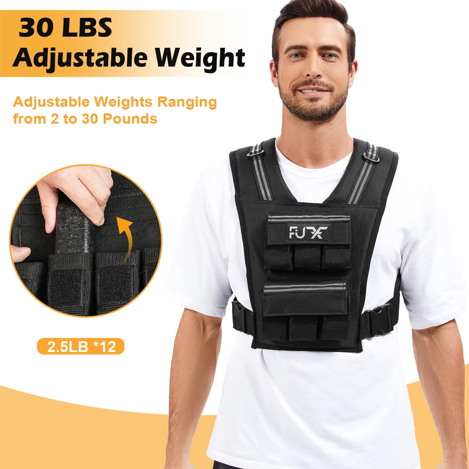 Black 30 LB Adjustable Weighted Vest for Strength Training Workout Running Walking