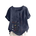 thumbnail image 2 of Vmvidoty 2026 Spring and Summer Women's Soft Short Sleeve Tee Fashion Cotton Linen Vintage Top Round Neck Short Sleeve Casual Button T-Shirt Navy M, 2 of 5