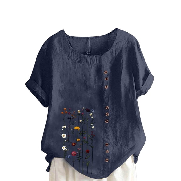 Vintage Floral Short Sleeve T-Shirt for Women Crewneck Casual Boho Clothing for Vacation My Items Womens Tops
