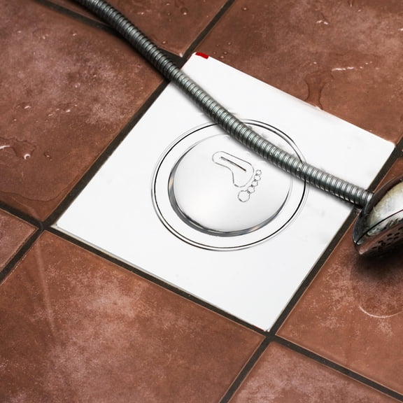 KALLORY Silver Stainless Steel Bathroom Basin Drain Plug with Step on Closure and Hair Filter