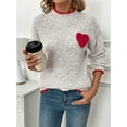 thumbnail image 3 of Silver Basic Love Printed Casual Wool Sweater Women's Valentine's Day Sweater Half High Collar Gray Pullover M,Grey-1, 3 of 5