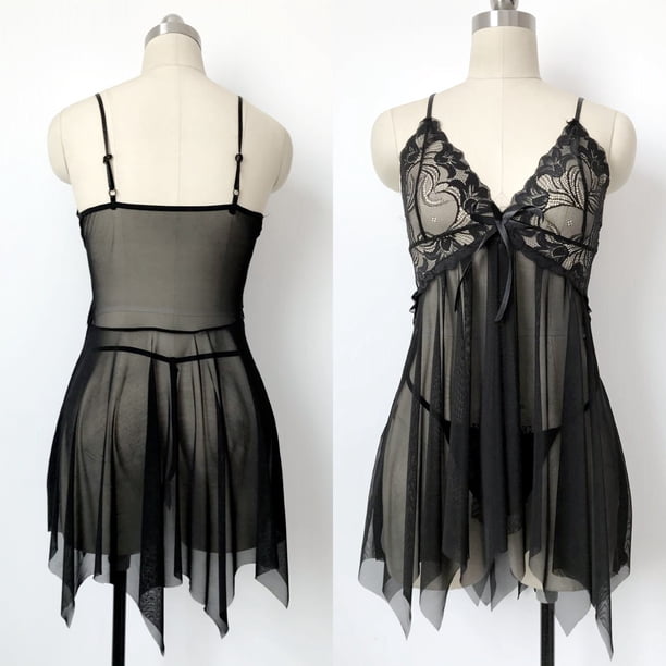 Conjunto de camisón de encaje con tirantes y perspectiva sexy de lencería sexy