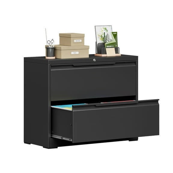 Topass Lateral File Cabinets with Lock, 2 Drawer Steel Wide Filing Organization Storage Cabinets, Steel File Cabinet for A4 Legal/Letter Size, Assembly Required (Black, 2 Drawer - 36" W)