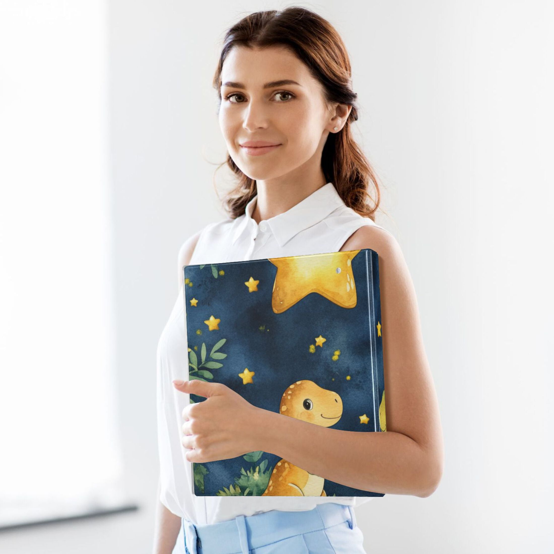 Dinosaur Stars Leaves 3 Ring Binders 1.5 inch Hardcover File Folders with Interior Pockets A4 Size Organizer for School Office Hospital