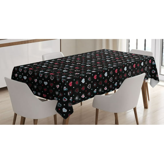Love Tablecloth, Valentine's Day Themeds Love Hand Drawn Heart Pattern Wedding Inspired, Rectangle Satin Table Cover Accent for Dining Room and Kitchen, 60" X 90", Multicolor, by Ambesonne