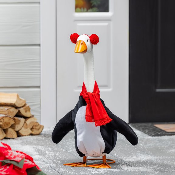 Evergreen Giddy the Porch Goose Winter Outfit Winter Penguin Christmas Holiday Outfits Clothing for 21 Inch Garden Goose Statues