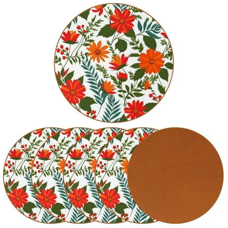 

YZUOUZY Home Decor Coaster for Desk 6 Pieces Round Bar Coasters Flowers Hand Drawn Colorful Roses Ferns