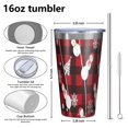 thumbnail image 4 of 16oz Tumblers Red Christmas Snowman Pattern Stainless Steel Vacuum Insulated Double Wall Travel Tumbler Cups Mug with Lid and Straw,Cleaning Brush for Coffee,Tea, 4 of 4