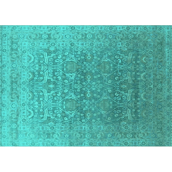 Ahgly Company Indoor Rectangle Oriental Turquoise Blue Industrial Area Rugs, 2' x 5'