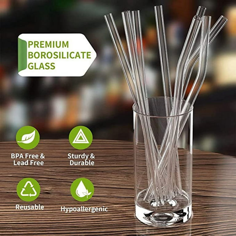 Happon Reusable Glass Straws,Clear Glass Straws,Smoothie Straws for Bubble  Tea, Milkshakes, Popping Tapioca Pearls(4 Straight + 4 Bent+2 Cleaning  Brushes) 