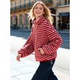 thumbnail image 2 of Katigan Womens Half Zip Fleece Striped Jacket Oversized Stand-Up Collar Sweatshirt Warm-Fuzzy Outerwear Red S, 2 of 7