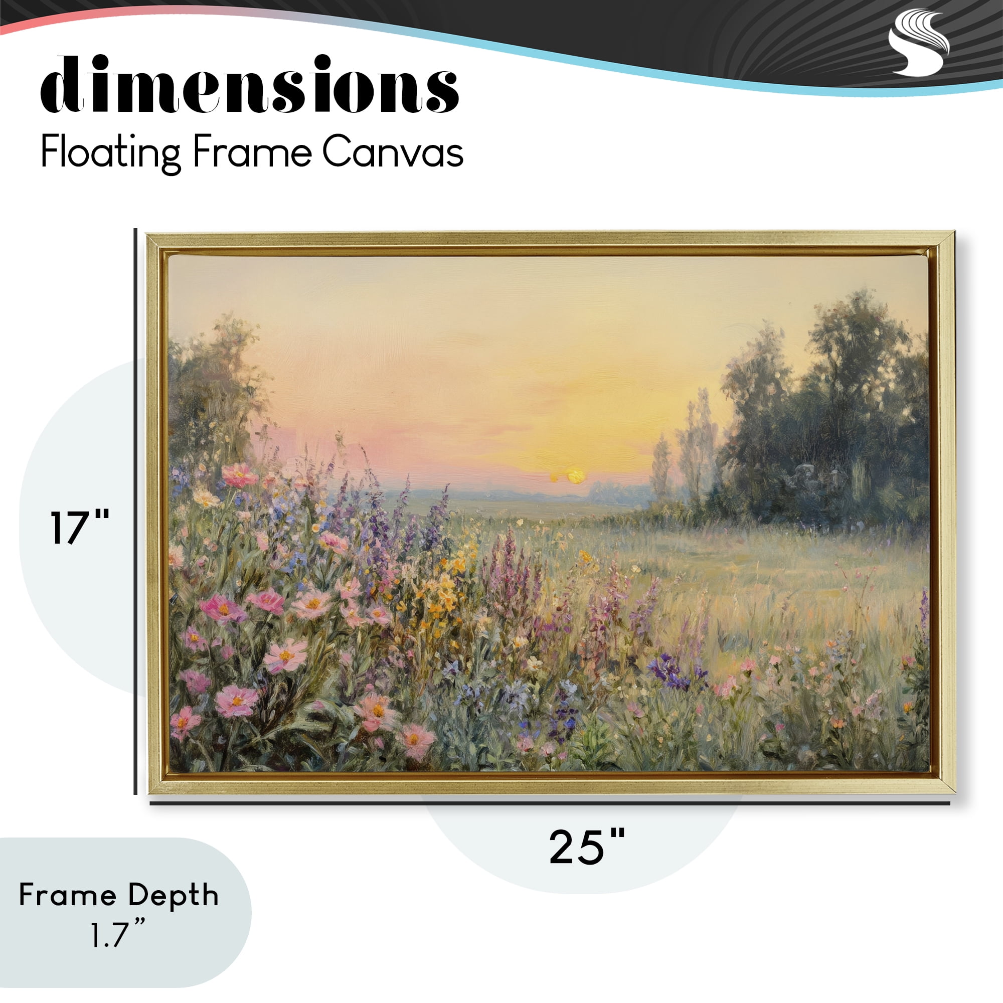Stupell Industries Serene Twilight Meadow Gold Framed Floater Canvas Wall Art, design by Petal Prints Design