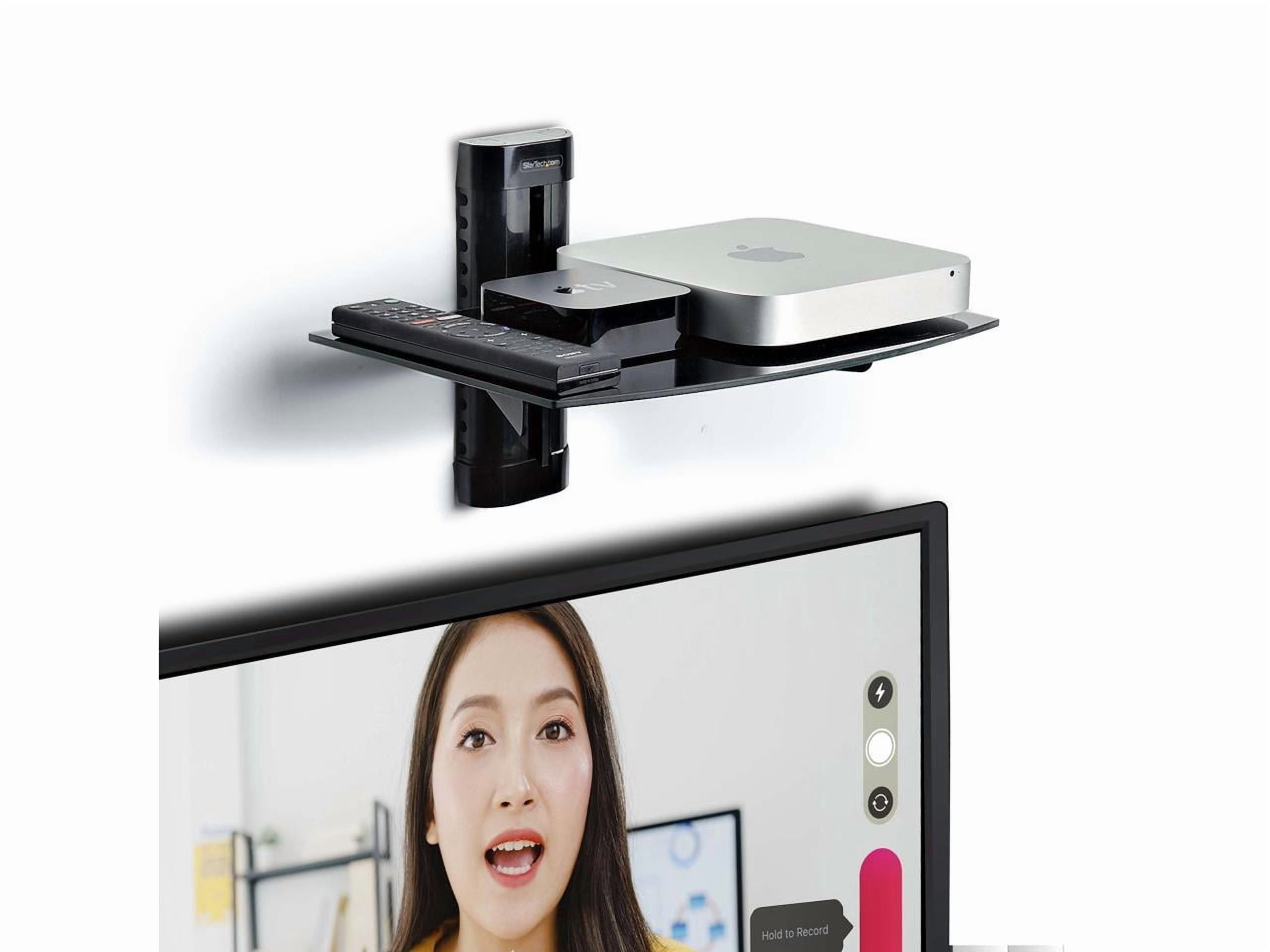 StarTech Floating Wall-Mounted AV Shelf, Adjustable Height Shelf For Under TV, Organize A/V Equipment On Black Tempered Glass Shelf (1B-WALL-MOUNT-SHELF)