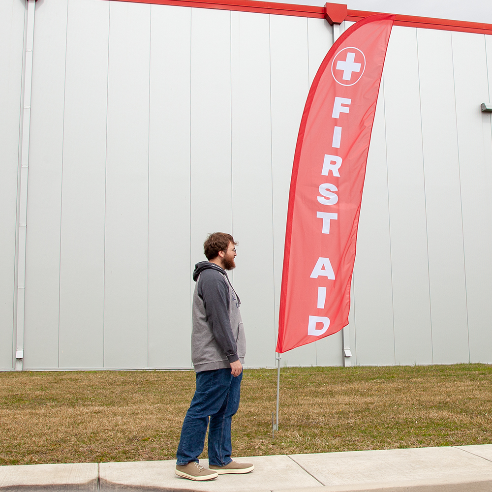 Vispronet Premium First Aid Feather Flag Kit - Includes 13ft Sectional Aviation Grade Fiberglass Poles, First Aid Flag, Cross Base, Ground Spike, and Pole Sleeve Bag
