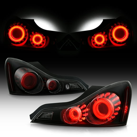 2008-2013 G37 / 14-15 Q60 Coupe Black Smoked 3D LED Tube Tail Lights Brake Lamps