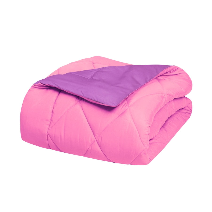 Lightweight Reversible 3-Piece Comforter Set All Seasons, Down Alternative Comforter with 2 Pillow Shams King/California King, Pink/Purple