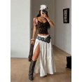 thumbnail image 5 of Beige Tiered Lace Maxi Skirt With Side Slit And Embellished Waistband, 5 of 7