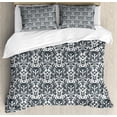 thumbnail image 1 of Gothic Duvet Cover Set King Size, Damask Inspired Ornamental Flourishes Abstract Floral Skull Motif Royal Foliage, Decorative 3 Piece Bedding Set with 2 Pillow Shams, Grey White, by Ambesonne, 1 of 3