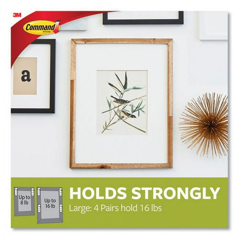 Picture Hanging Strips, Large, Removable, Holds Up to 4 lbs per Pair, 0.75 x 3.65, White, 12 Pairs/Pack Picture Hanging Strips, Large, Removable, Holds Up to 4 lbs per Pair, 0.75 x 3.65, White, 12 Pairs/Pack