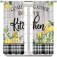 thumbnail image 2 of Rustic Lemon Curtains for Kitchen,Vintage Wood Panel Textured Lemon Floral Art Black White Plaid Print Blackout Rod Pocket Window Treatments Drapes for Bedroom Living Room Kitchen 42"W X 54"L, 2 of 6