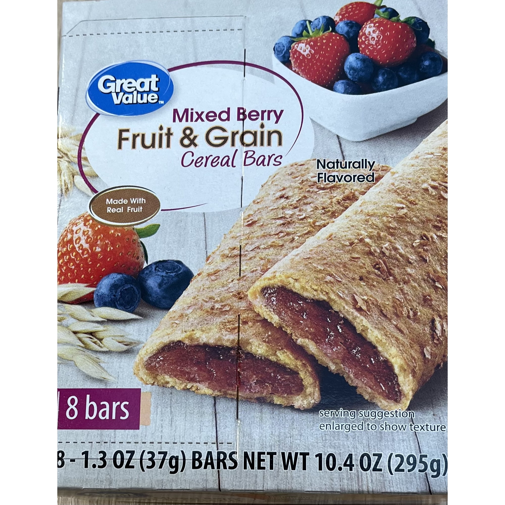 Great Value Fruit and Grain Bars Mixed Berries, 1.3 oz, 8 Count