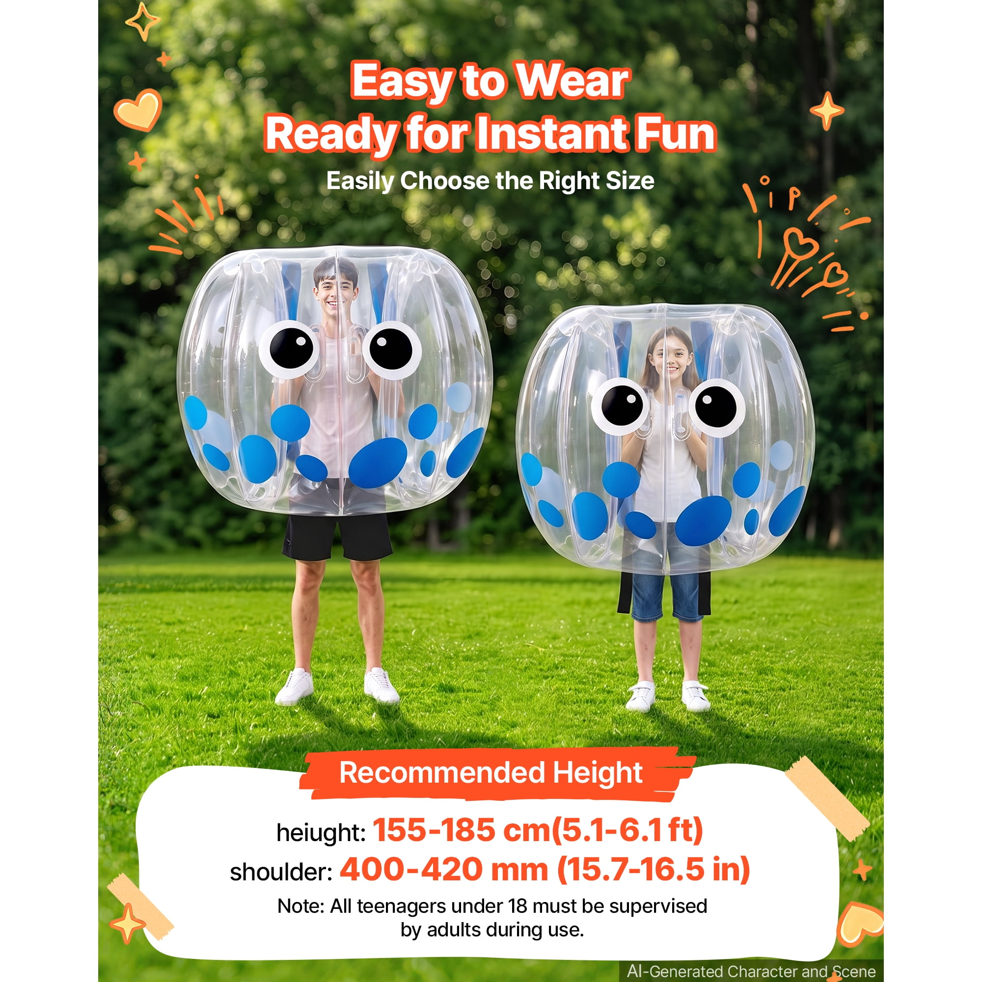 KFFKFF 2-Pack Inflatable Bumper Balls 4FT Human Bubble for Teens Blue, Ideal for Backyard, Camping, Picnic, Park, Lawn, and Outdoor Team Activities, Durable PVC Material,Sumo Hamster Ball with Handle
