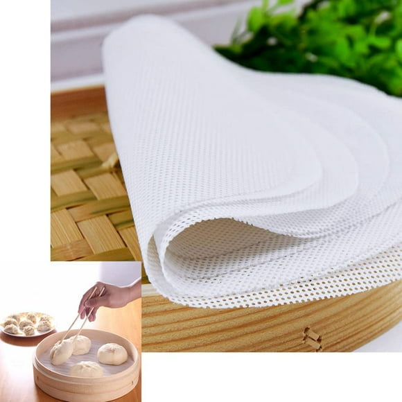 5Pcs Bamboo Steamer Liners Silicone Steamer Mat Round Reusable Steamer Liner Dumpling Mesh Non-Stick Steamed for Baking Paper Circles Pastry Dim Sum 30cm