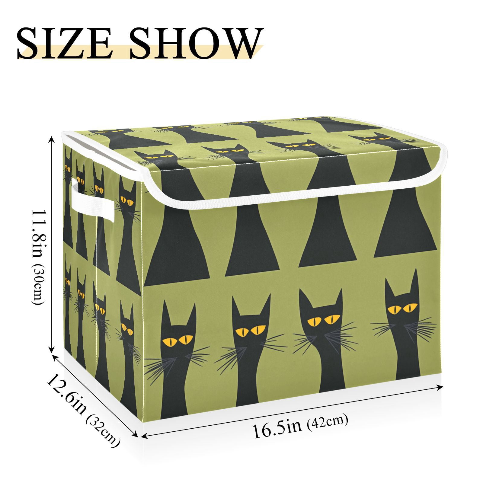 Black Cats and Green Storage Basket for Shelves Foldable Container Organizer for Organizing Toys Clothes Books with Handles