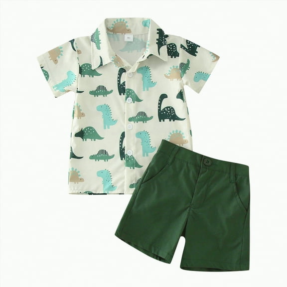 Boys Clothes Toddler Baby Kids Spring Summer Cotton Dinosaur Printed Sleeveless Casual 6M 12M 18M 24M 3T 4T T Shirt Pullover Tops Shorts Sets Tshirt 2-Piece