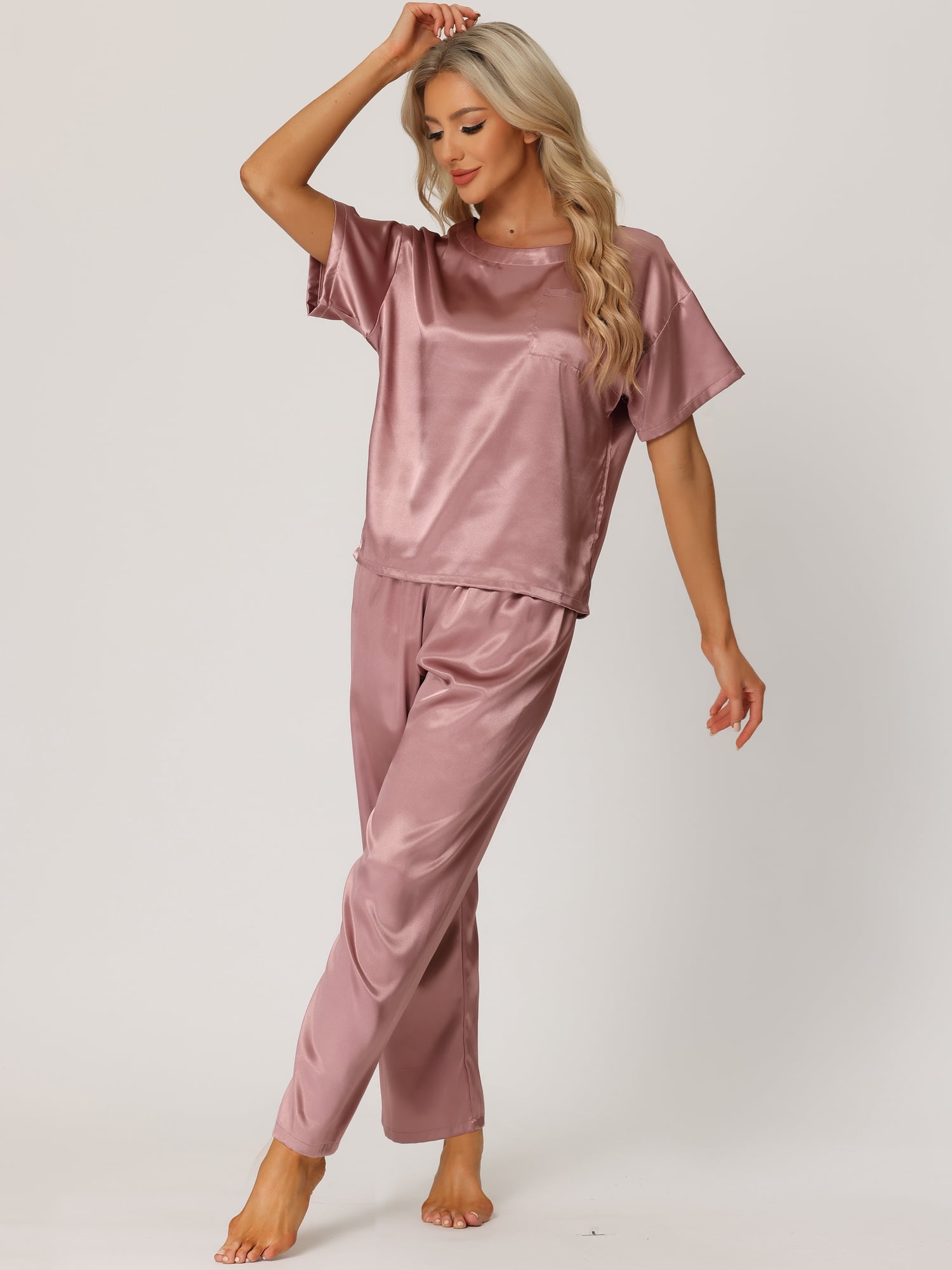 DARING DIVA Women's Satin Pajamas Sleepwear Summer Outfits Short Sleeves Tops XL Purple