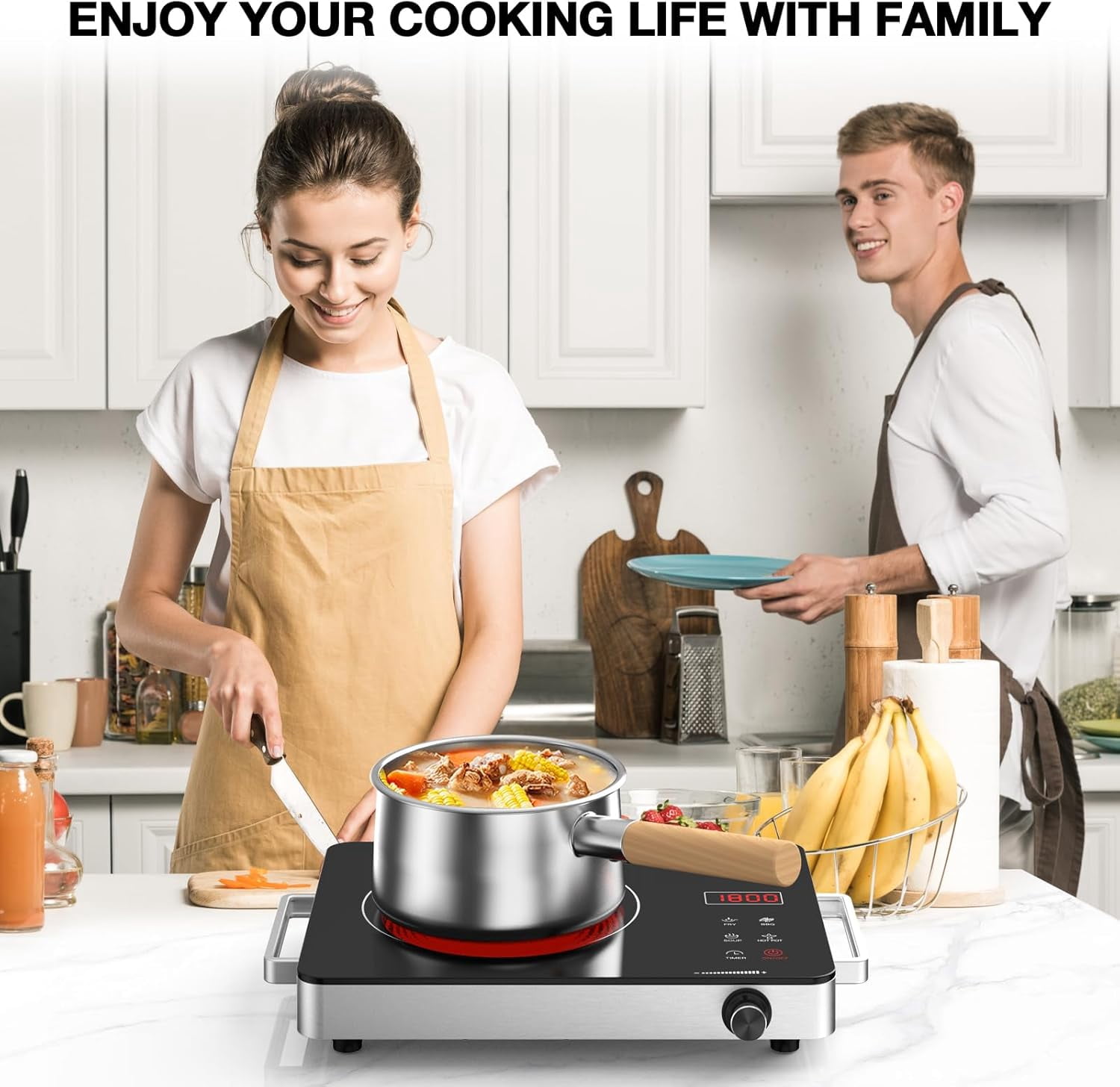 OhhGo Electric Ceramic Stove, 3500W Hot Plate Infrared Induction Cooker, Home Cooktop Cooking Furnace US 110V, Portable Cooker Cooktop Burner with 2 Handle, Black