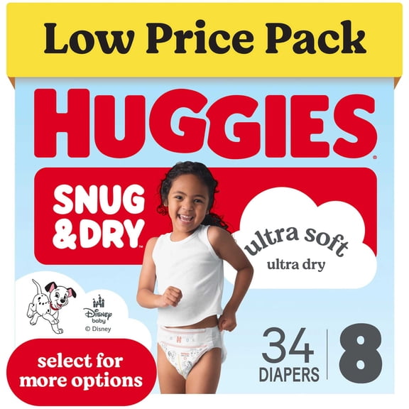 Huggies Snug & Dry Baby Diapers, Size 8 (45 lbs), 34 Count (Select for More)