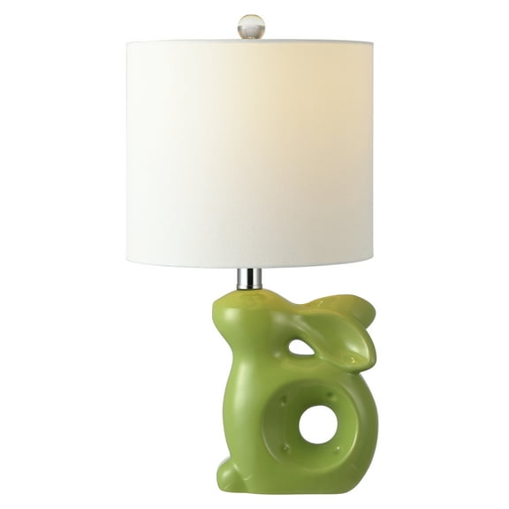 SAFAVIEH Ruby 19 in. Bunny Green Ceramic Table Lamp with 100% White Cotton Shade