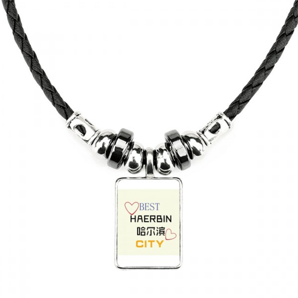 Chine Ville de Glace Icône Art Déco Mode Collier Bijoux Couple Cuir Corde Pendentif
