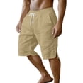 thumbnail image 3 of Viadha Mens Summer Linen Shorts Solid Casual Summer Shorts Elastic Waist Drawstring 5 Inch Side Split Hem Beach Gym Shorts with Pockets, 3 of 8