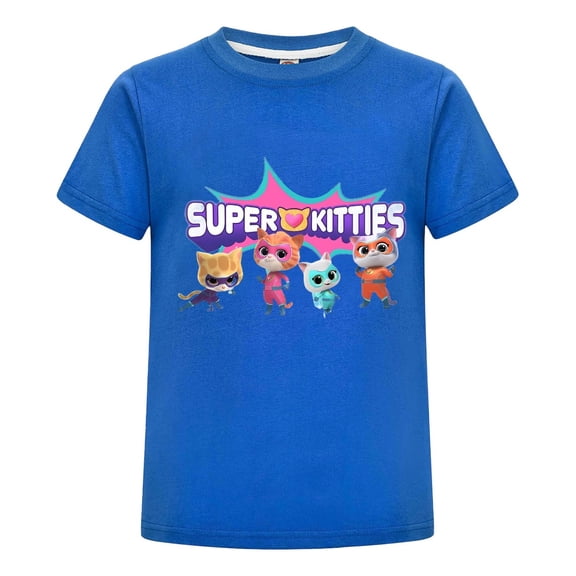 Kids SuperKitties Youth T-Shirt – Boys Girls Cartoon Cat Tee – Colorful Graphic Short Sleeve Shirt – Fun Summer Wear – Casual Top for Toddlers