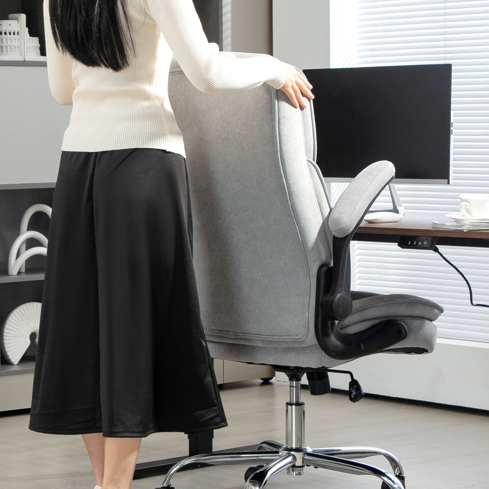 HOMCOM Office Chair, Computer Desk Chair with Flip-up Armrest, Gray