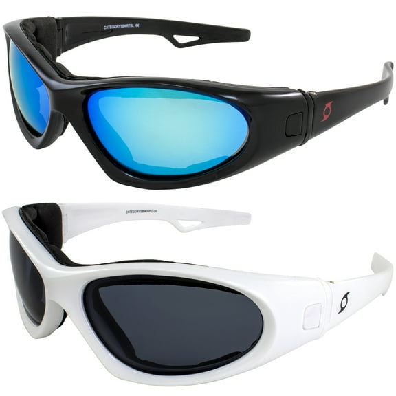 Hurricane Eyewear 2 Pairs of Category 5 Jet & Water Ski Sunglasses to Goggles Hybrid - Black Frames w/Blue Mirror Lenses & White Frames w/Smoke Lenses