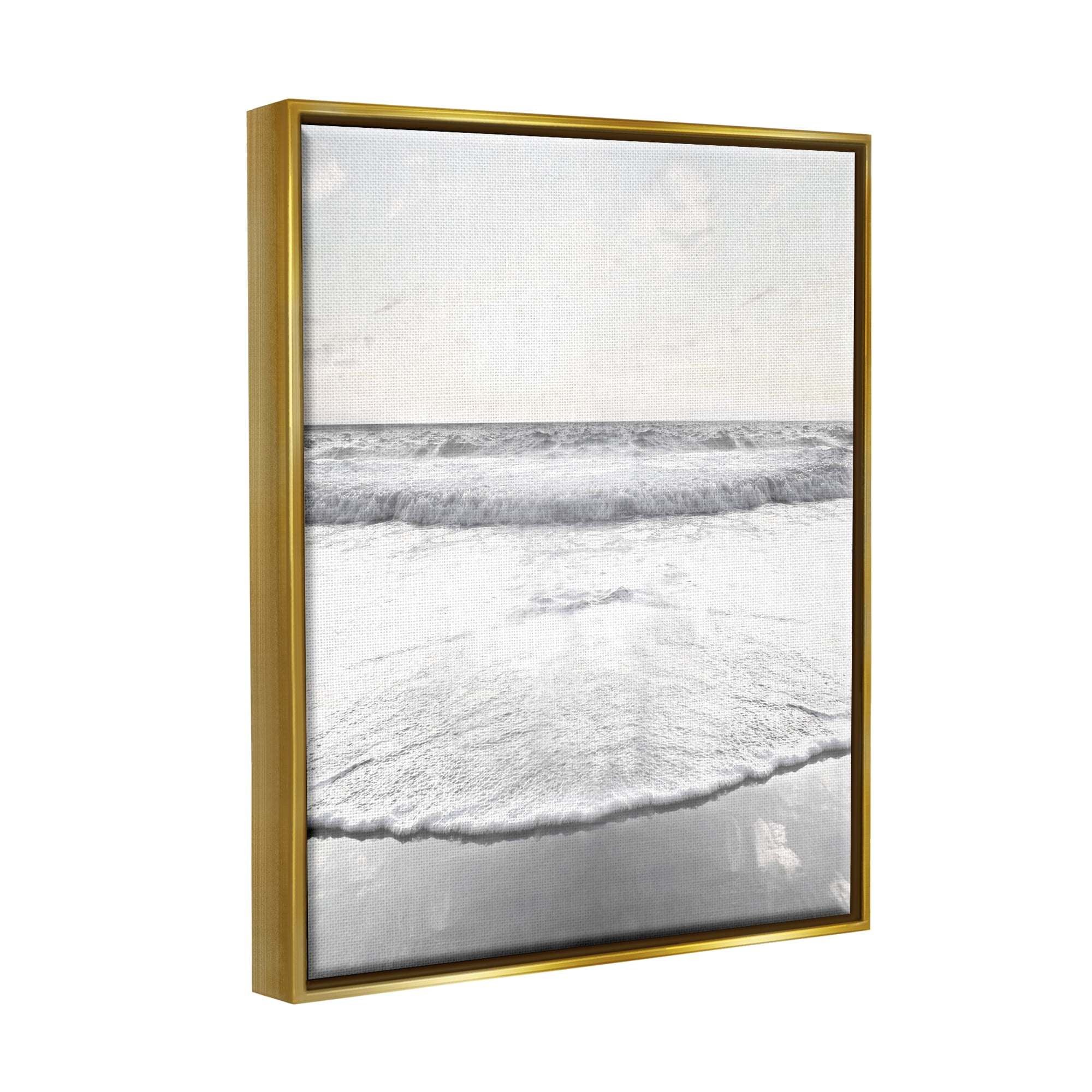 Stupell Industries Ocean Water Waves Rushing Shoreline Sunny Scene Photograph Metallic Gold Floating Framed Canvas Print Wall Art, Design by Natalie Carpentieri