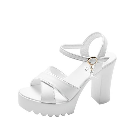 

nsendm Sandal for Women Fish Wedges High Heels Sandals Women Slope Sandals Mouth Buckle Chain Sandals for Women Sandal White 5.5